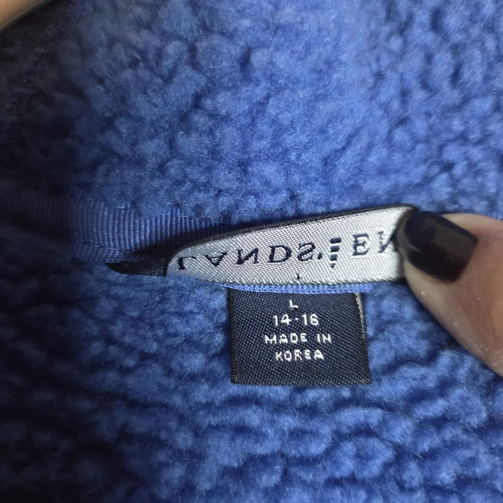 Lands End Jacket Hooded Toggled Full Zip Inner Fleece Blue Large 14-16 - Picture 8 of 10